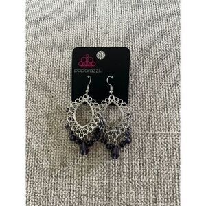 Paparazzi dangly earrings silver with‎ purple beads.
